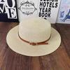 Flat top straw hat women's beach sunscreen bow top hat photo vacation straw weaving simple temperament sun hat