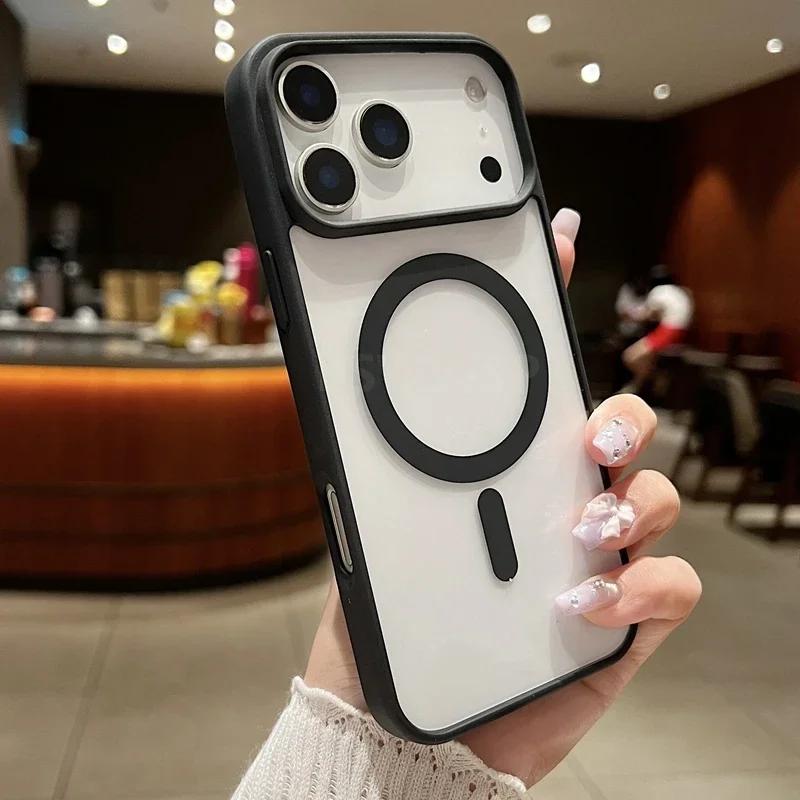 Luxury Magnetic Hard Phone Case for iPhone 17 Air 16 16e 15 14 Plus 13 12 11 Pro Max Magsafe Wireless Charge Transparent Funda