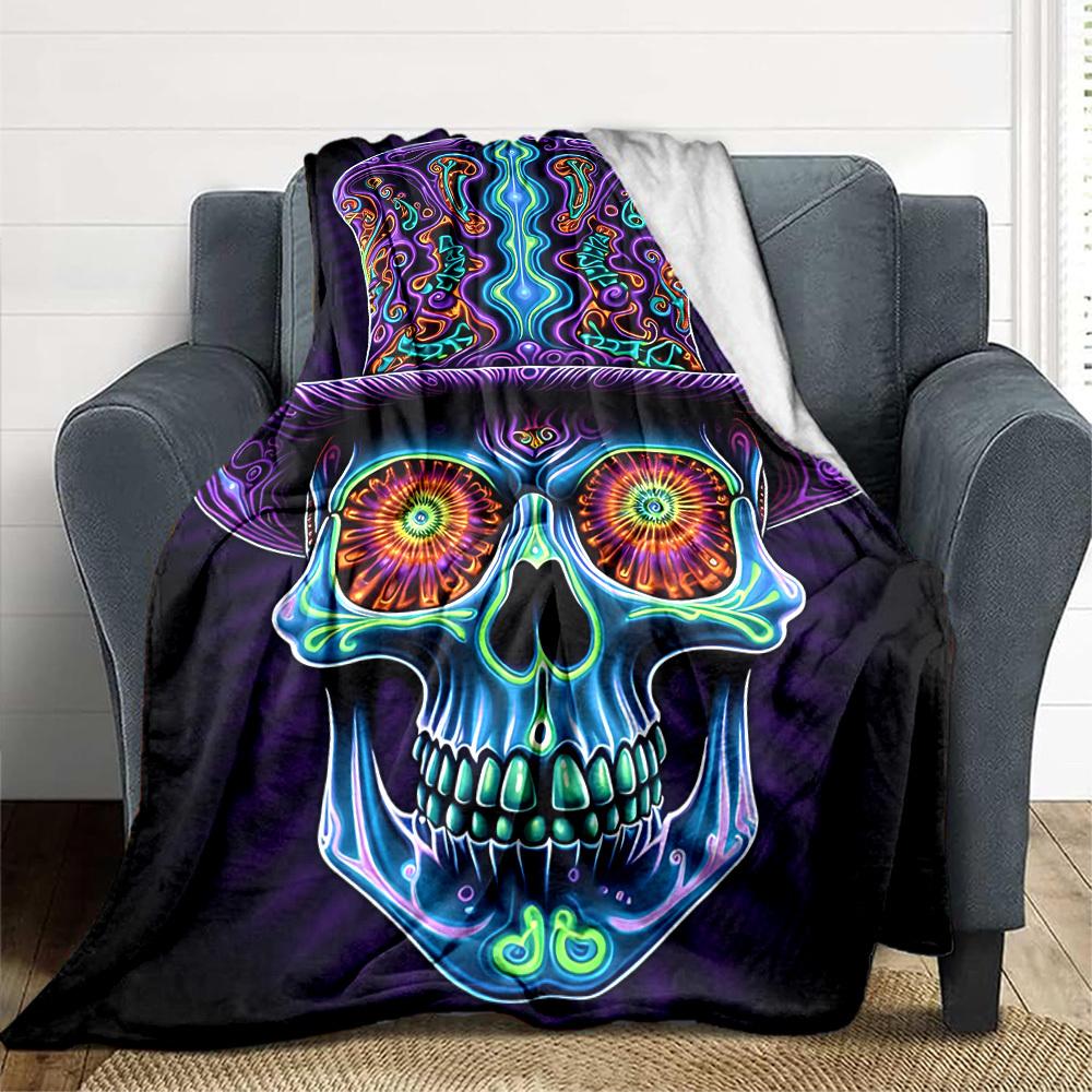 1 STuks Psychedelische Schedel Deken, Plaid Voor Bank, Bed, Reizen, Kamperen, Woonkamer, En Bed, Bedrukte Deken Met Zachte En Warme Stof yy250918143