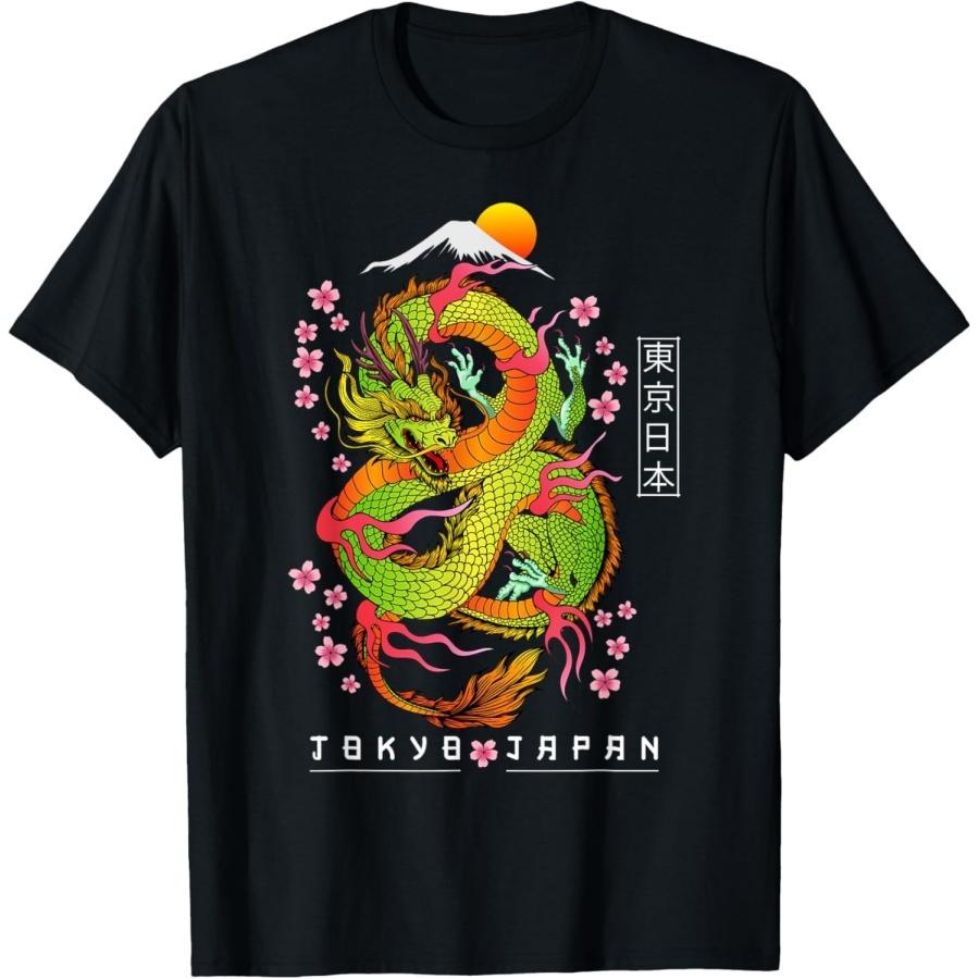 OPWHZVLR Японская эстетика Дракон Токио Япония Азиатский 80-е Манга Аниме Футболка XXXXXL разноцветный