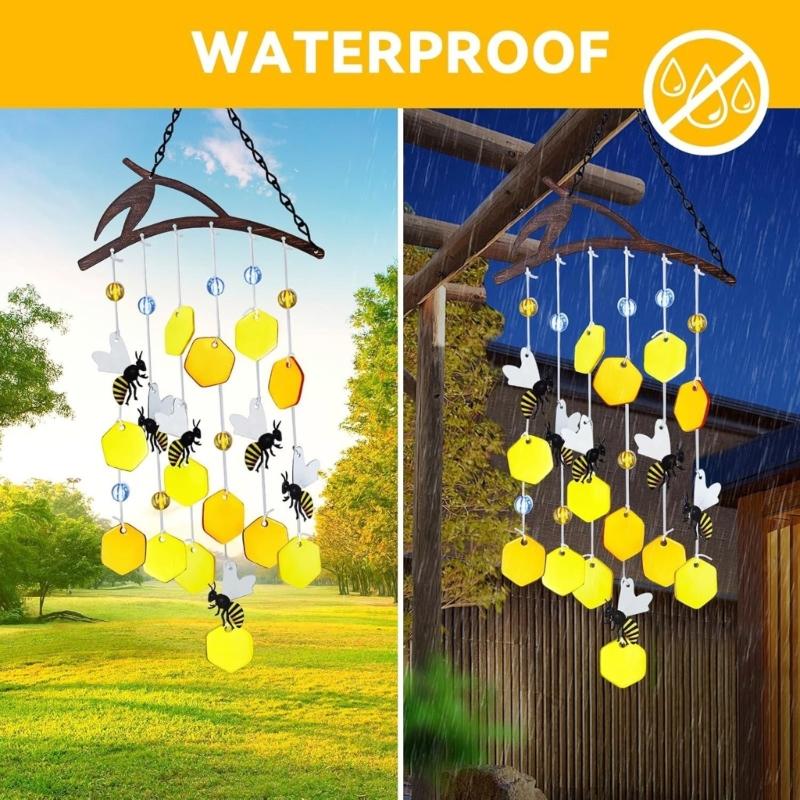 Bees Pattern Wind Chimes Glass Artisanal Craft For Porch Garden Decoration Memorial Accessories Harmonious Outdoors top sale