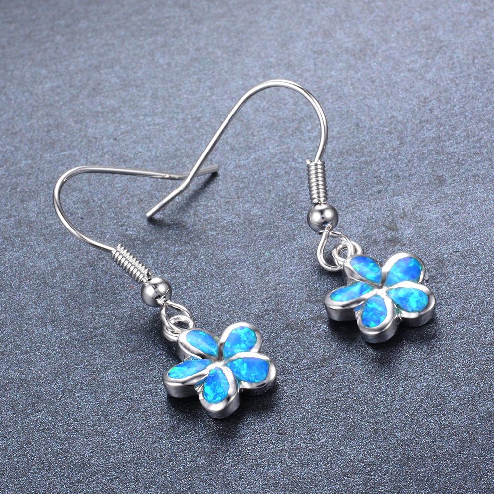 Blue Five Petal Flower Earrings European and American Jewelry