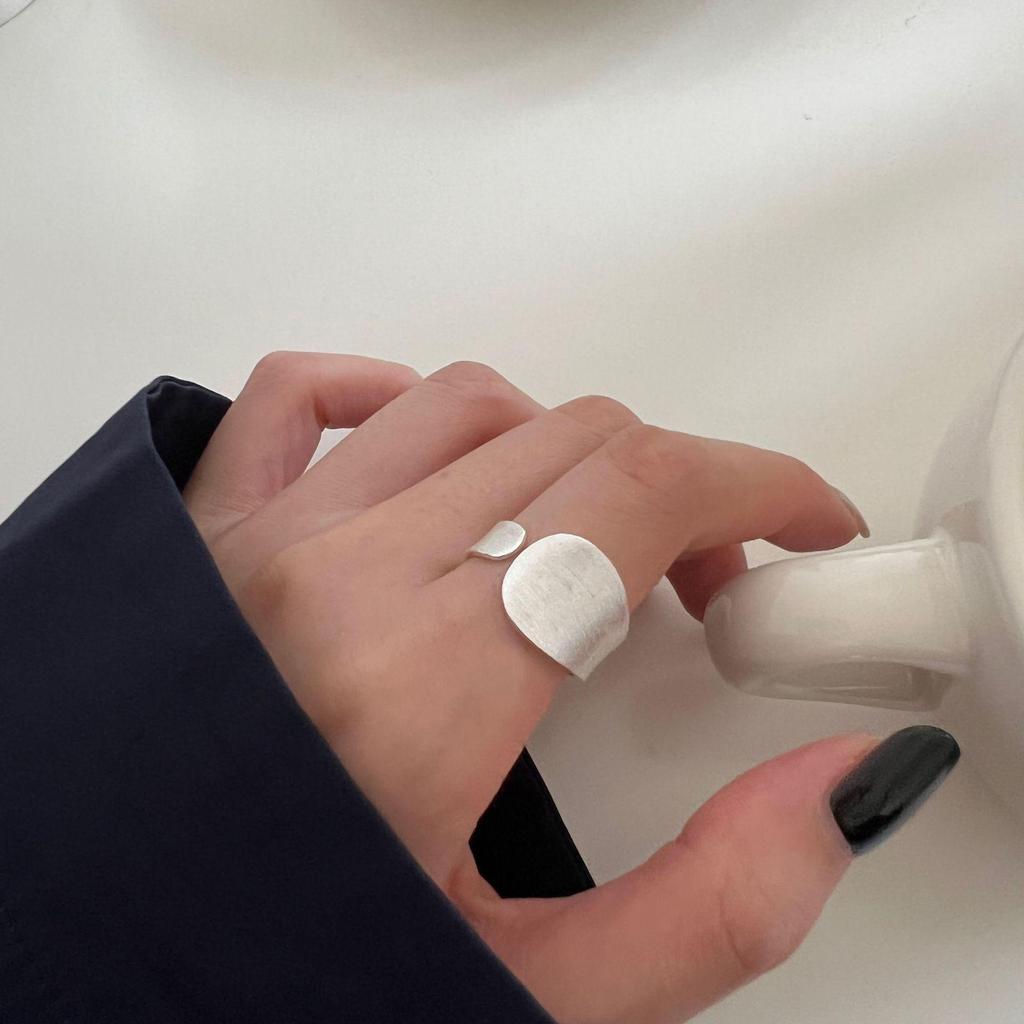 S925 Sterling Silver Irregular Wide Brushed Open Ring - Simple Hip-Hop Hong Kong Style for Women
