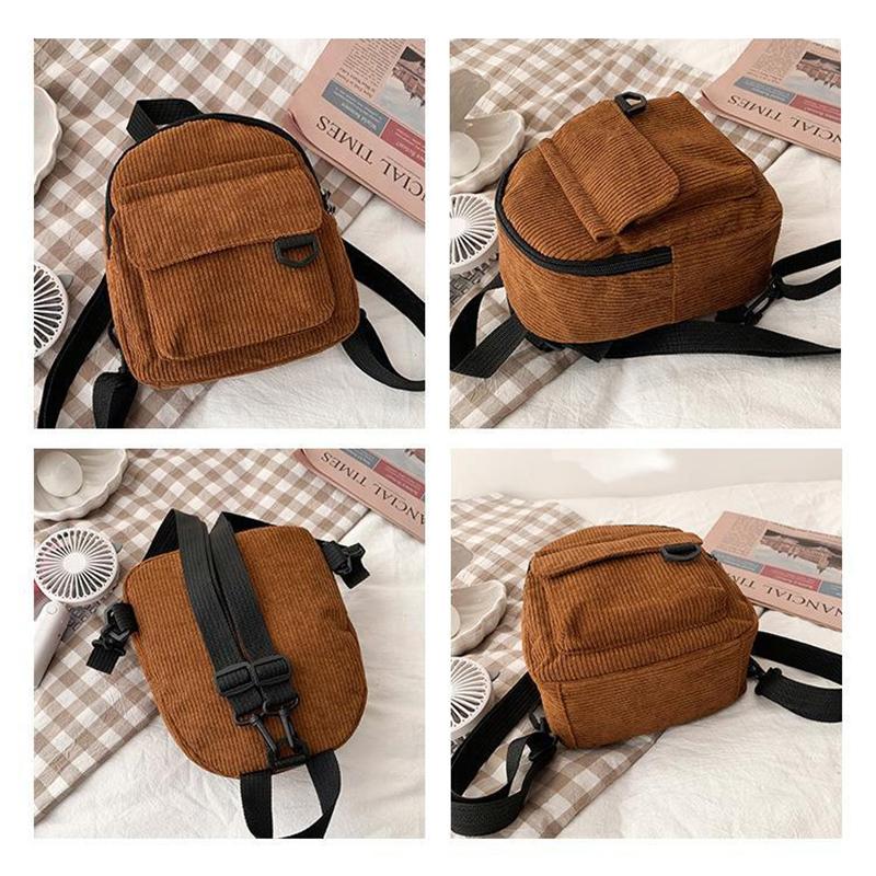 Women'S Mini Backpack  Solid Color Corduroy Small Simple Casual Traveling Large Capacity Durable Female'S Schoolbag