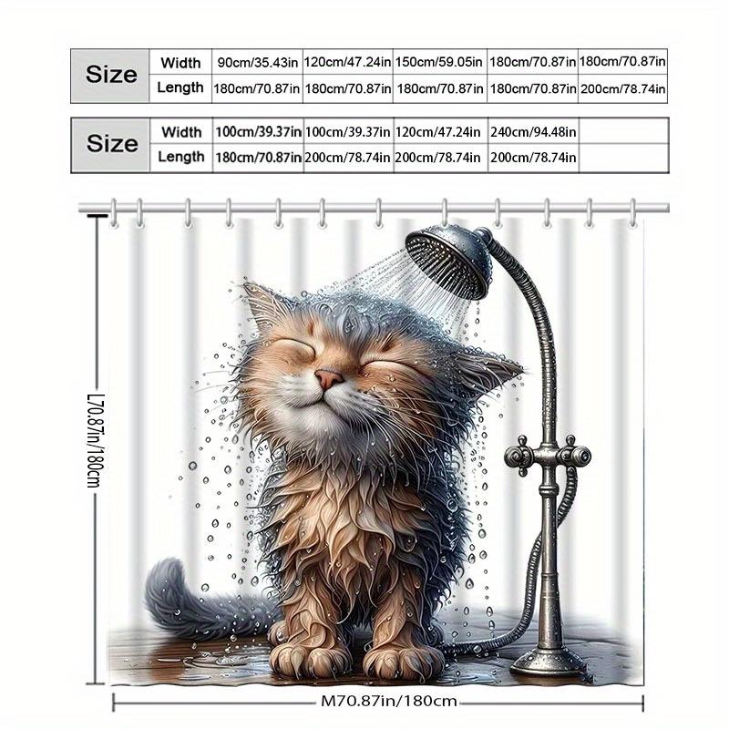 1pc Cute Kitten Pattern Shower Curtain with Hook, Water-washing Shower Curtain, Bath Partition, Bathroom Accessories, Home Decor