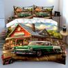 Classic Vintage Car by Countryside Store Print Bedding Set 1 Duvet Cover 2 Pillowcases for Adult and Children Luxury Gift