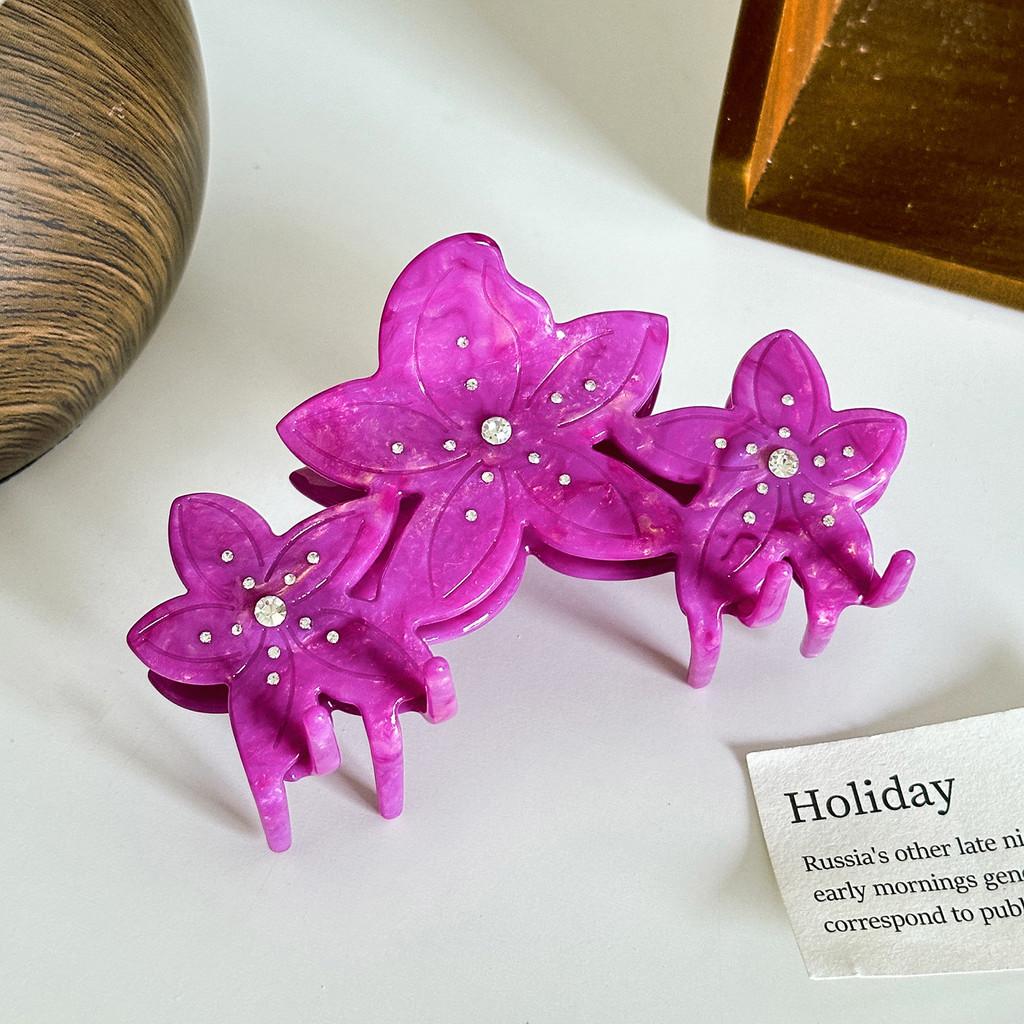 Elegant Floral Design Large Acetate Hair Claw Clip With Sparkling Rhinestones