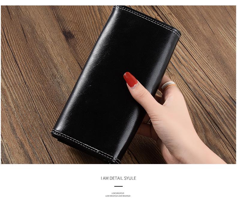 Women's Retro Long Zipper Wallet with Large Capacity and Multiple Card Slots - European & American Style Two-Fold Handbag