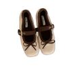 French Bow Huge Good-looking Super Fire Fluffy Winter Shoes Mary Jane Single Shoes Fluffy Shoes Women Wear Velvet