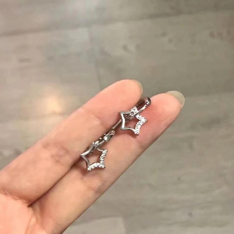 Crystal Star Drop Earrings for Women Girls 2023 Fashion Zircon Silver Color Five Pointed Star Ear Buckle Party Y2K Jewelry Gift