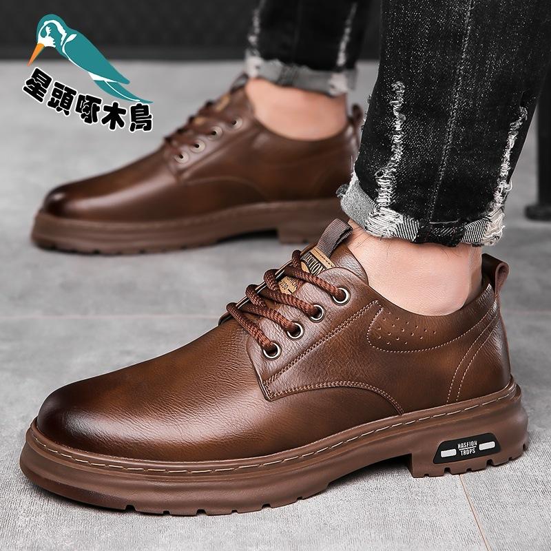 2025 spring new men's handmade online casual leather shoes men's retro trendy industrial leather shoes