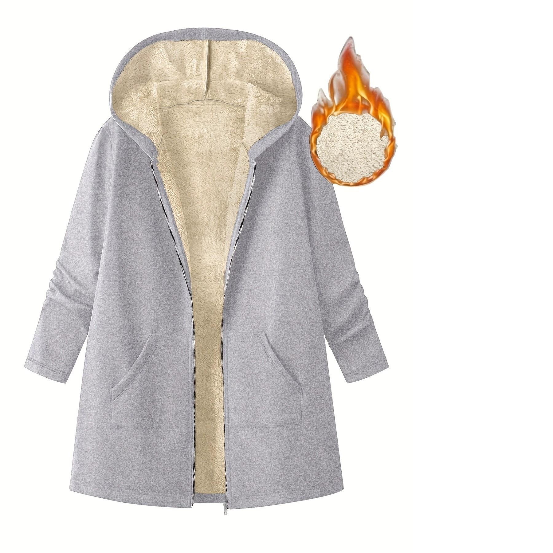 

Женское худи на флисовой подкладке, однотонное, с длинным рукавом, на молнии, удобной посадки, толстовка для осени и зимы XXL серый