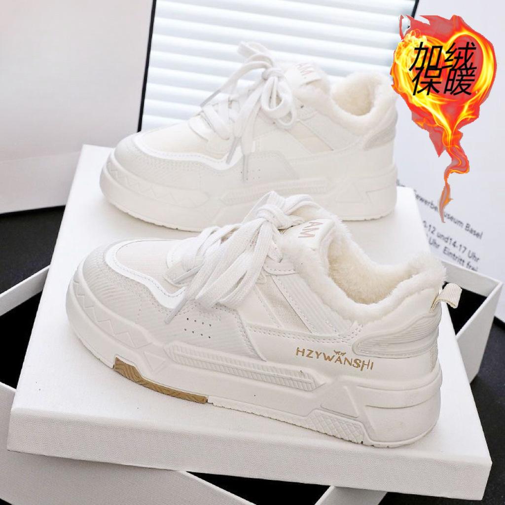 2025 zimní sametové nové korejská verze ins malé bílé boty studentky teplé sportovní boty ležérní boty na platformě zvyšující výšku