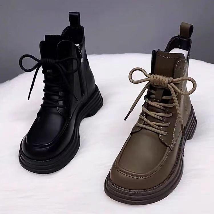 New Thick-soled Soft Leather Velvet Martin Boots Women's Cotton Boots 2025 Autumn and Winter Warm Short Boots Versatile Flat-soled Thickened Cotton S