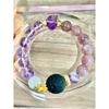 Natural Five Elements Multi-Gemstone White Crystal, Amethyst, Green Phantom Quartz, Strawberry Quartz Multi-Gemstone Single-Strand Bracelet for