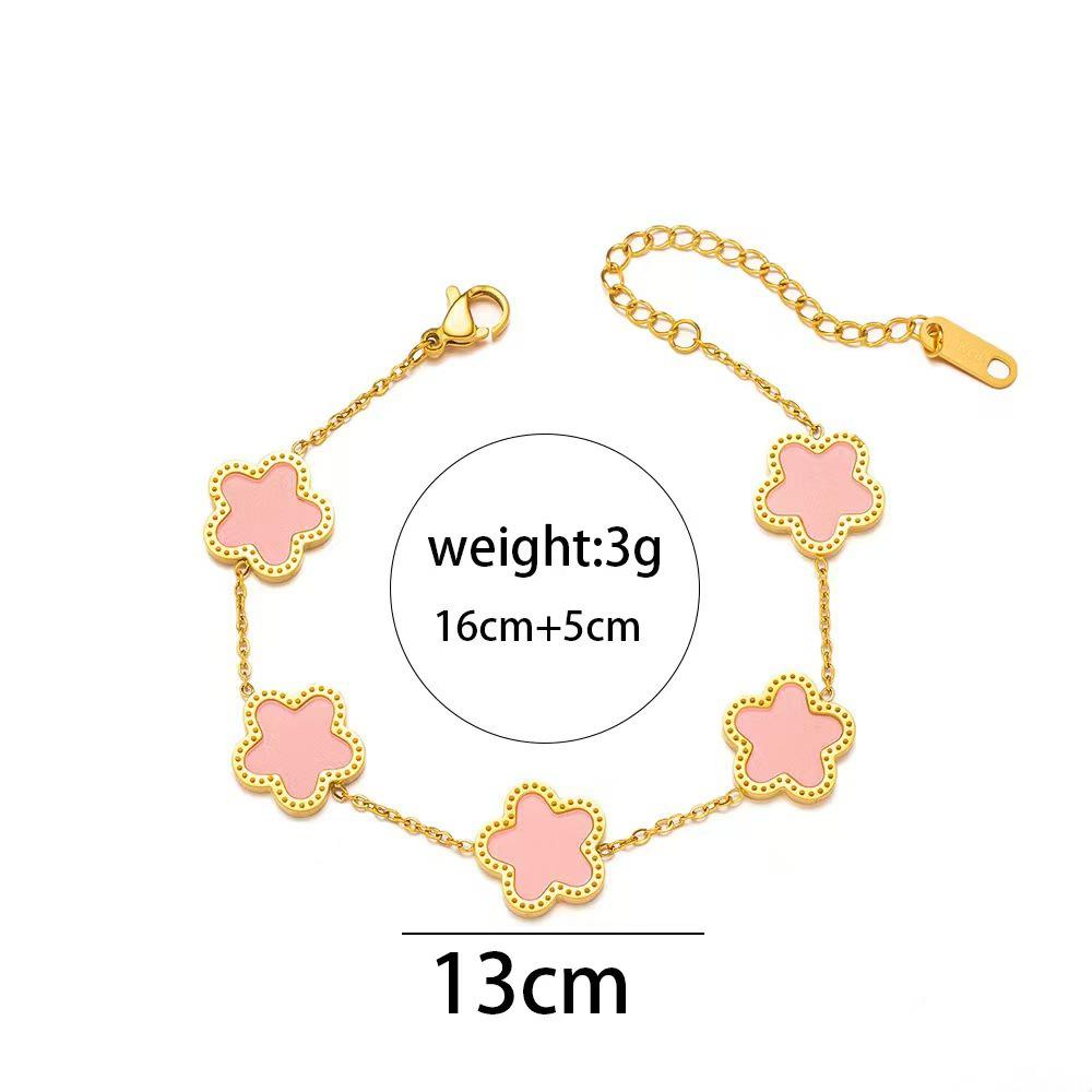 Stainless Steel 18K Gold Double-Sided Clover Flower Bracelet 