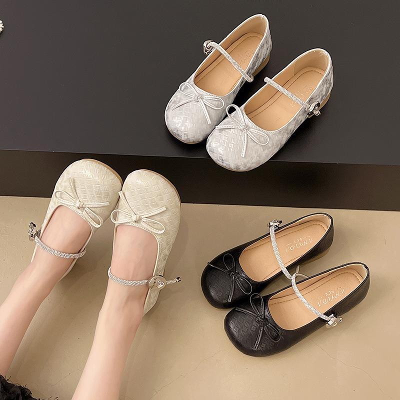 Bow light mouth single shoes women's new summer with skirt round head thick heel one-word buckle Mary Jane shoes