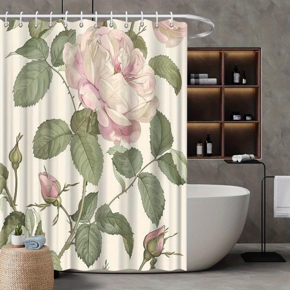 

Elegant Pink Floral Shower Curtain, Vibrant Rose & Green Leaves Design, Perfect For All-Season Bathroom Decor W60H190(CM)-1 Pcs