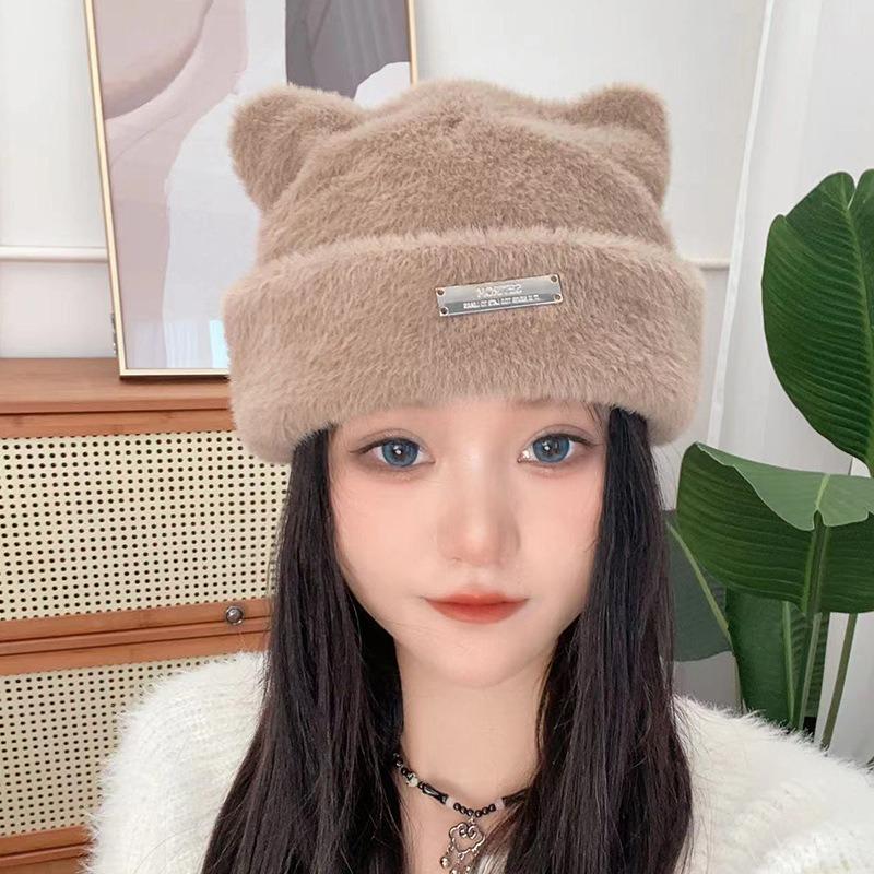 New cute cat ears knitted cold hat warm ear protection wool hat fashionable face small versatile headhat