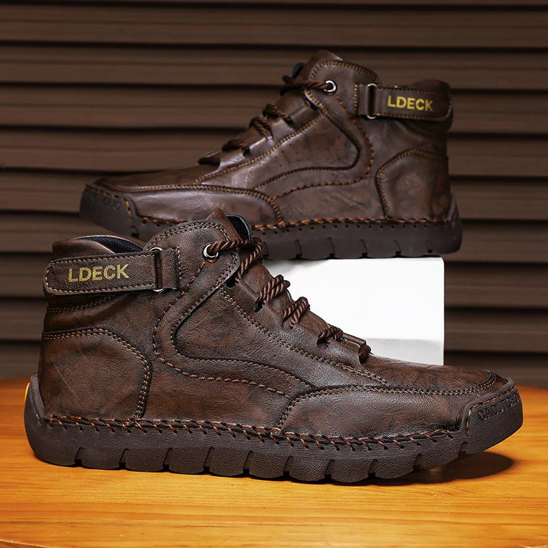 

Весенне-осенние ботинки Мужские высокие повседневные кроссовки Ручная работа Кожаная обувь Большой размер 39-48 46 коричневый