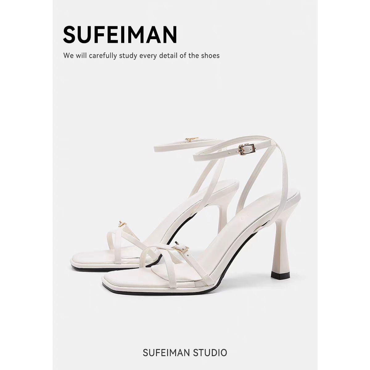 

One-word sandals women s new summer models in 2025, thin heels, simple models with skirts, not tired feet, temperament, high-heeled sandals 40