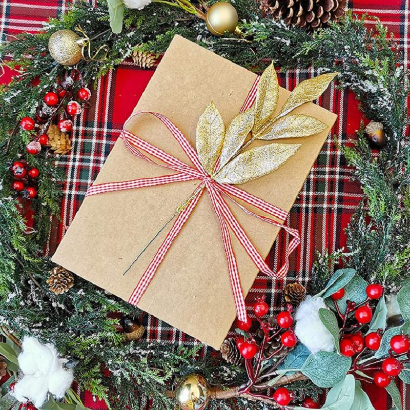 1pcs Glitter Bay Leaf Stems Artificial Christmas Spray Picks  Fake Floral Leaf Branches Wired Stem Decor For Christmas Tree