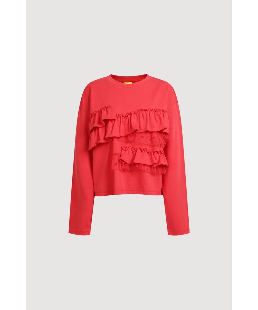 LUCKY CHOUETTE Frill Point Standard Fit Long Sleeve T-Shirt (Red) Lftaw25420Rex