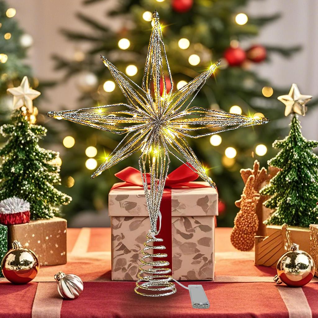 3D LED Light Up Christmas Tree Topper Star Shape Xmas Tree Decoration for Indoor Outdoor Home Garden Wedding Party Garden