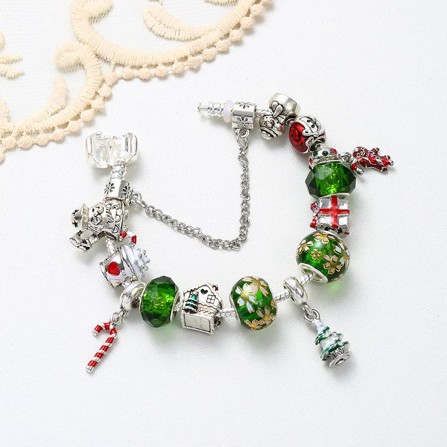 Green Crystal Christmas Bracelet - DIY Alloy Bead Jewelry In Stock