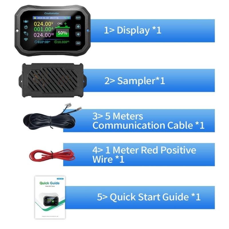 1 Set Battery Coulomb Counter Power Volt Ammeter for Lithium Batteries with Intelligent Safe Features Cable Included
