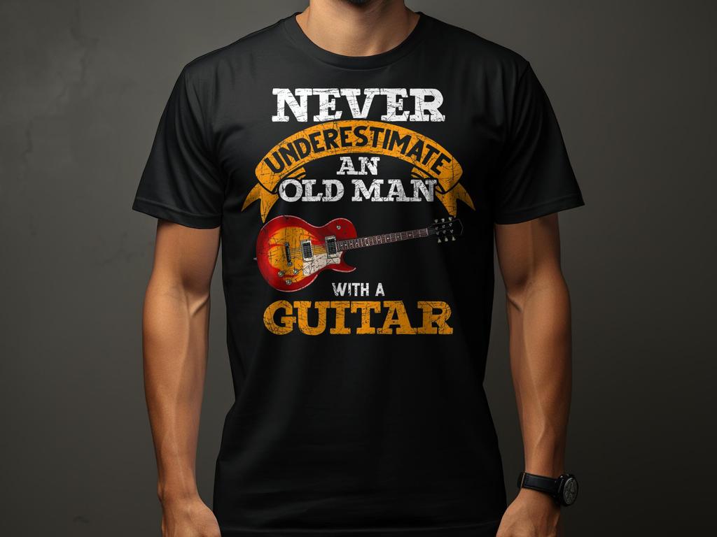 Lustiges Gitarren-T-Shirt Altes Mann Gitarrist Geschenk Sommer Herren und Damen Locker und Atmungsaktives T-Shirt Top