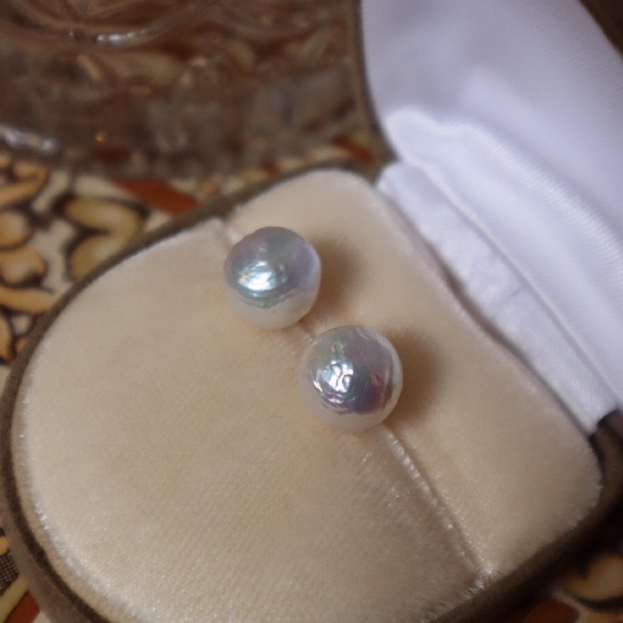 

Luxury Real Multi-Hemp Edison Baroque Large Pearl Stud Earrings 925 Tremella French Young Earrings Silver needle