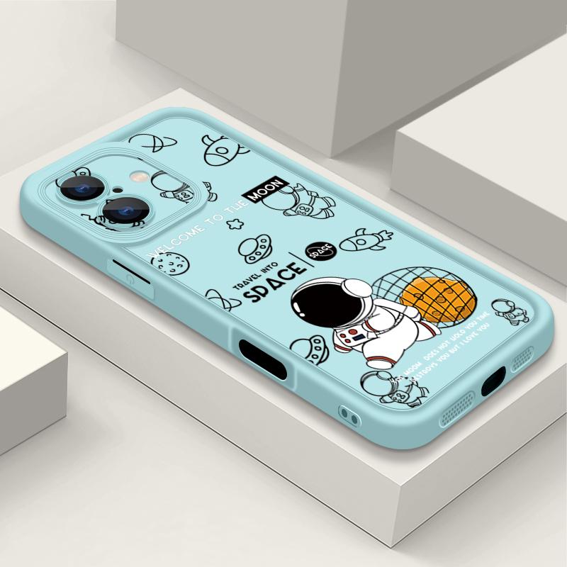 For iPhone 13 Case Cute Cartoon Moon Planet Astronaut Cover For iPhone 14 15 Pro Max 12 11 16e 17 Air Funda iPhone 16 Pro Max