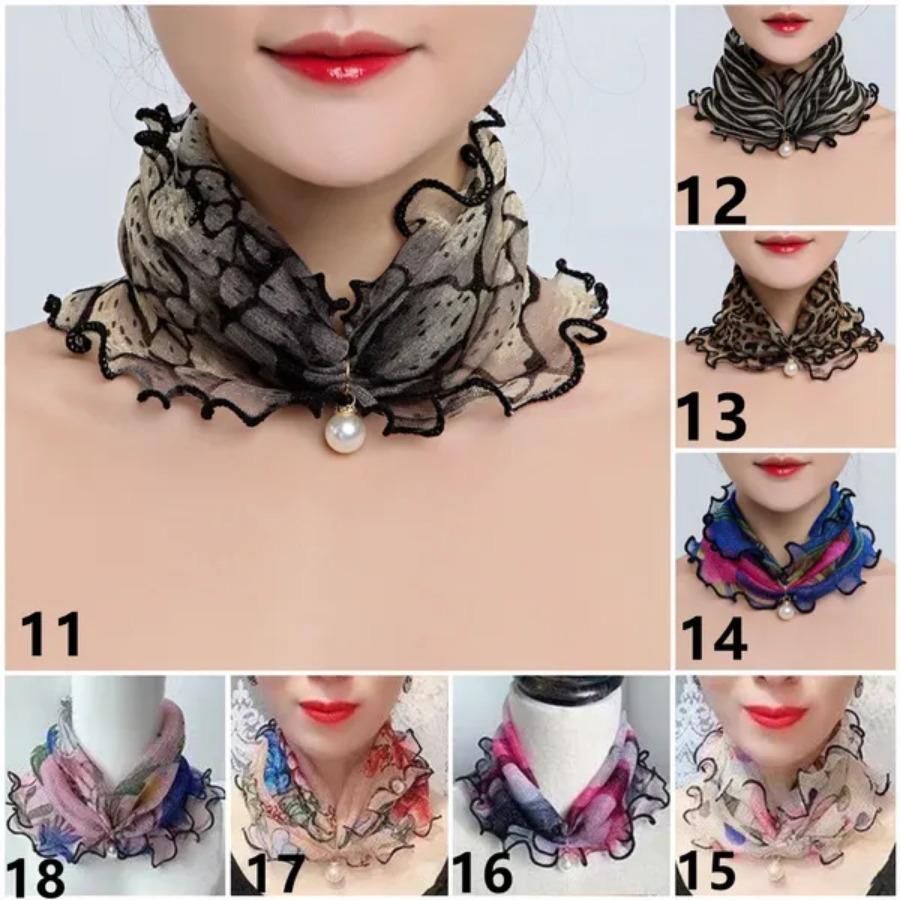 18 Estilos Bufanda de Seda Dorada para Dama con Encaje de Orejas de Madera Perlada Bufanda Variedad Bufanda Cuadrada de Moda Bufanda de Seda Multifuncional