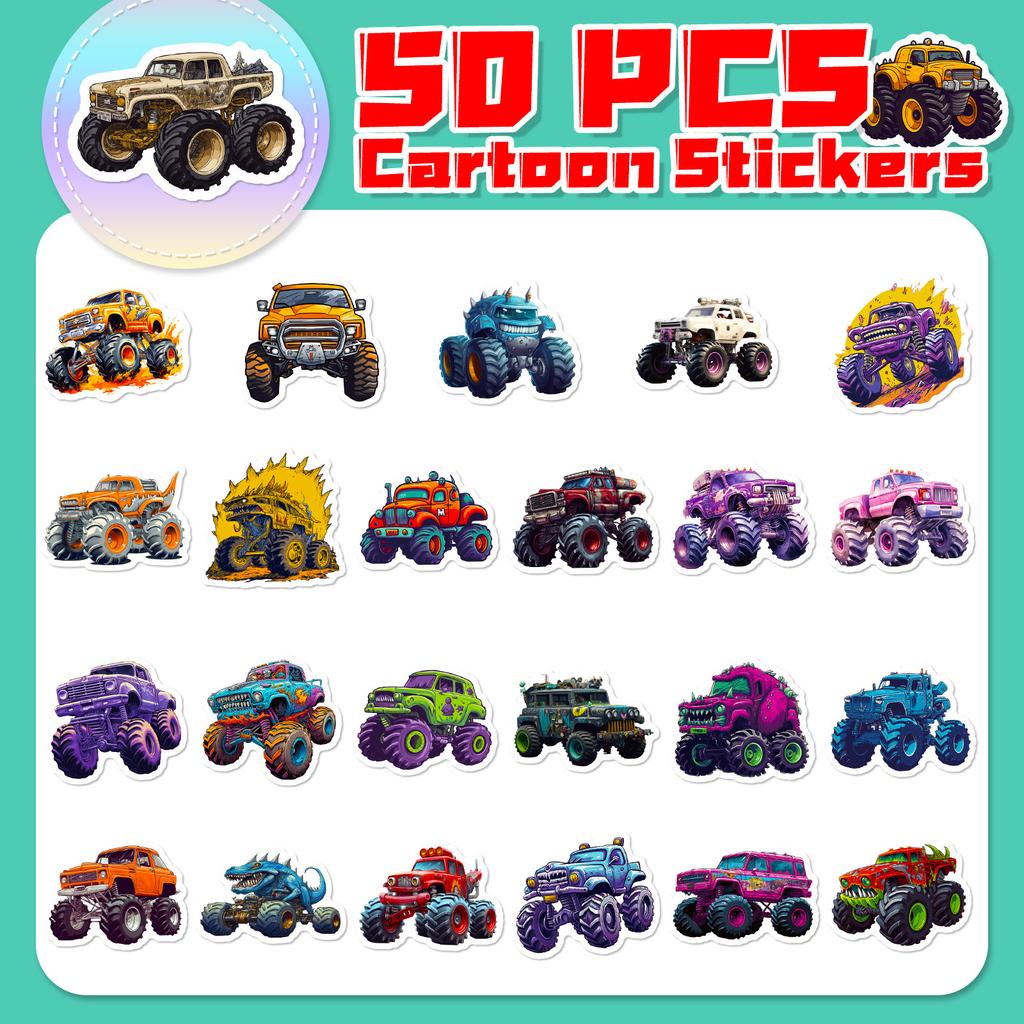 10/25/50pcs Cartoon Vehicle Monster Truck Stickers for DIY Scrapbook Stationery Water Bottle Phone Laptop Guitar