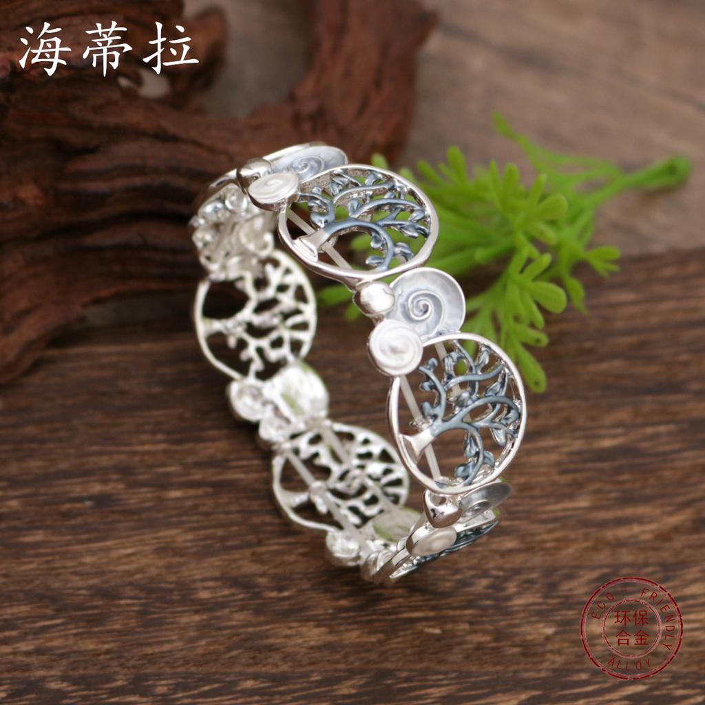 Bracelet élastique conque arbre de vie creux peinture couleur huile, bracelet pour femme tendance et haut de gamme