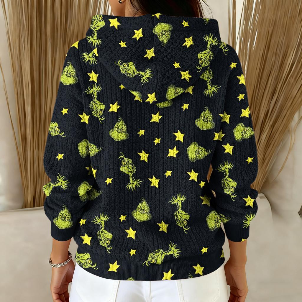 Women's Fashion Casual Christmas Print Pullover Long-Sleeve Hooded Sweatshirt