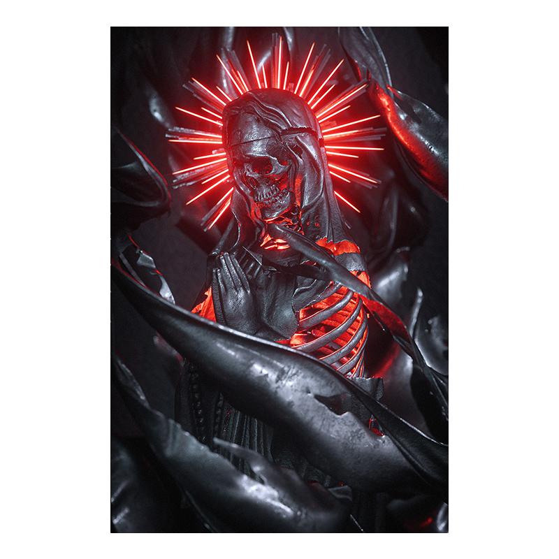 Black Golden Red Abstract Skeleton Art Canvas Poster Gothic Painting Print Metallic Texture  Skull Pictures Room Home Wall Decor