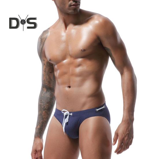 Slip de înot de vară pentru bărbați, cu talie joasă, cu design cu șnur, costum de baie cu uscare rapidă, cu talie reglabilă