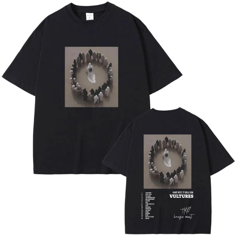 Rapper Kanye West Vultures New Music Album Graphic T Shirts Men Women Hip Hop Fashion Oversized T-shirts Male 100% Cotton Tshirt