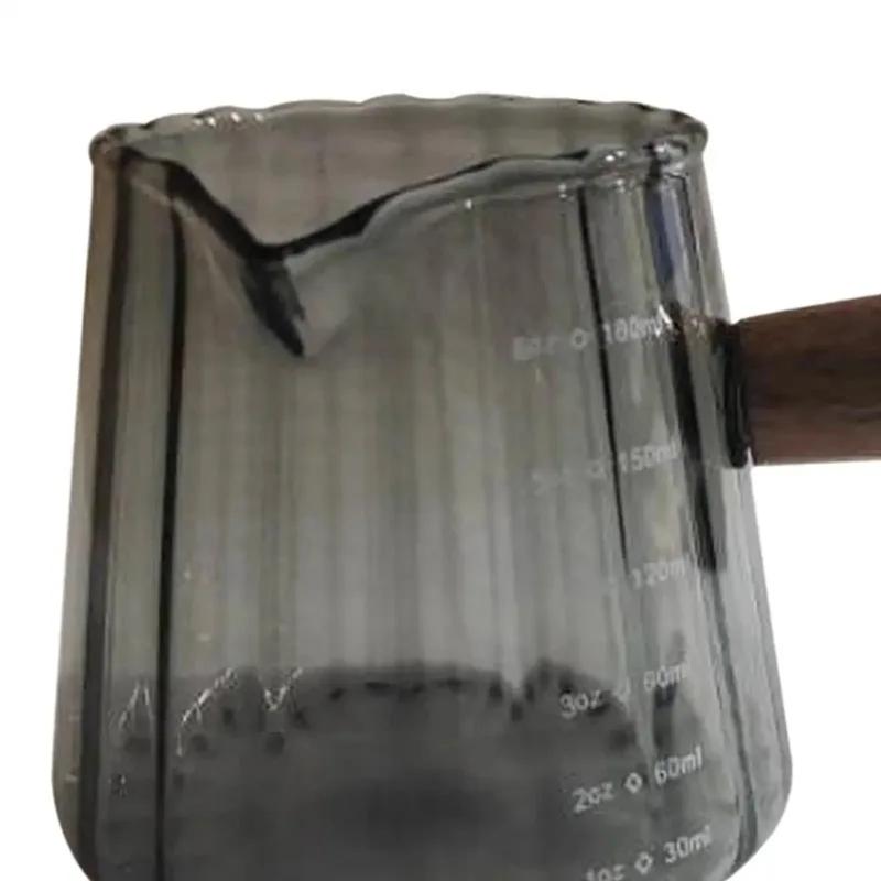 1pcs Wooden Handle Small Milk Coffee Cups Italian Glass Coffee Measuring Cup Vertical Milk Cup, Mini Milk Jar and Cup
