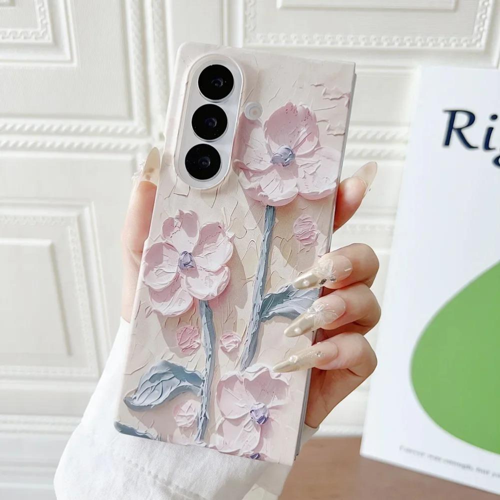 Colorful Embossed Effect Watercolor Flower Phone Case for Samsung Galaxy Z Fold 7 Shockproof Slim Camera Protection Back Cover