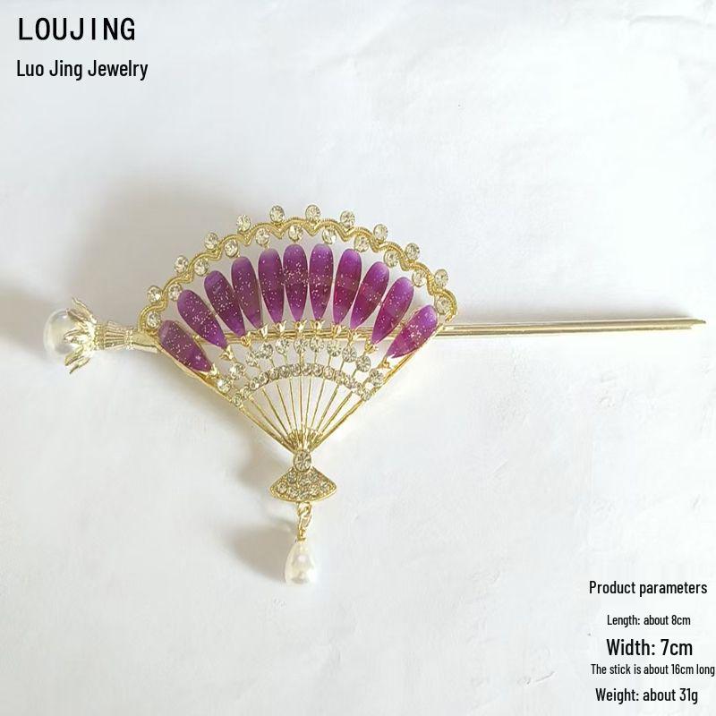 Épingle à cheveux vintage en forme de U avec pompon paon pour femmes - Épingle à chignon nacrée pour Cheongsam et Hanfu