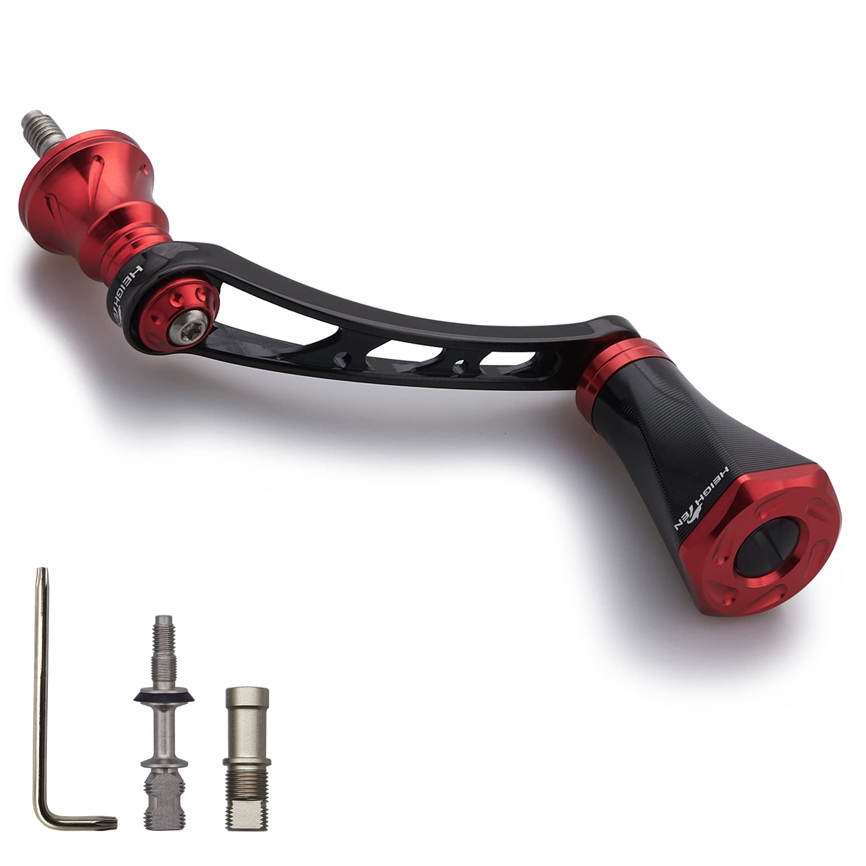 

HEIGHTEN 56mm Reel Handle with 23mm Knob for and Universal Tornado Series Spinning Reels Shimano, Daiwa, (Black/Red) (397)