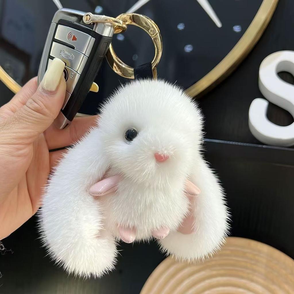 1Pc Cute Furry Rabbit Keychain Key Rings Holder Decorations Bag Pendants Lovely Gift Accessories