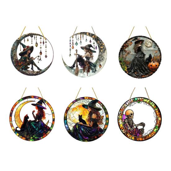 קישוט תלוי מכשפה אקריליק צבוע 2D לוכד שמש קישוט מכשפה על הירח לבית חדר חלונות קירות גנים מכוניות