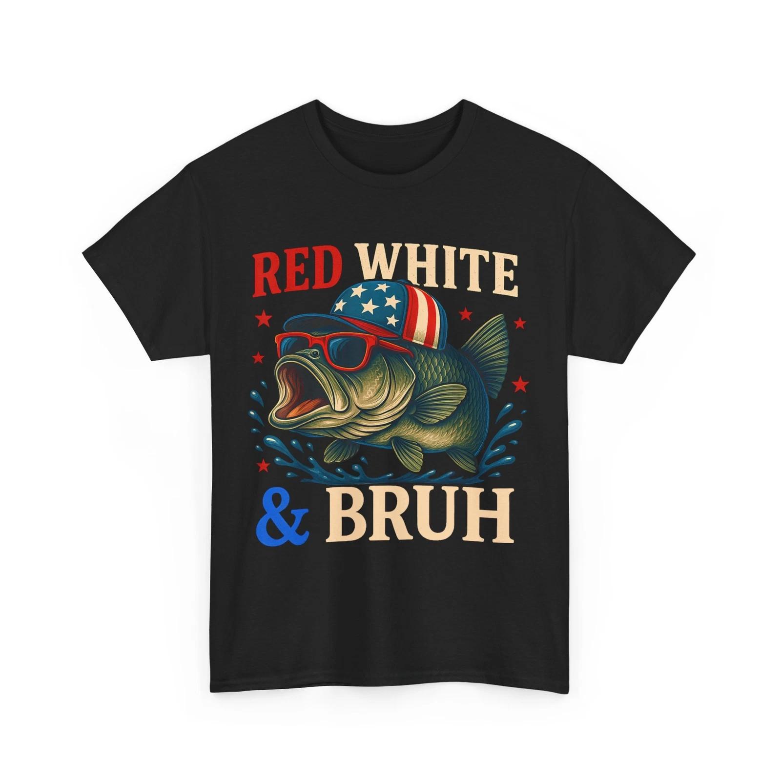 4th of July Shirt, Red White & Bruh America Fish Fishing 4th Of July T-Shirt XL