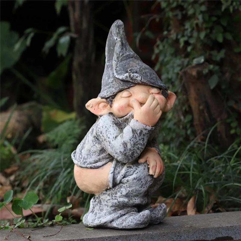 Naughty Garden Gnome Statue Elf Figurine Mold With Humorous Pooping Design For Yard Decor