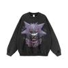 Unisex Harajuku Streetwear Hoodie With Anime Cartoon Print Distressed Wash Cotton Oversized Long Sleeve