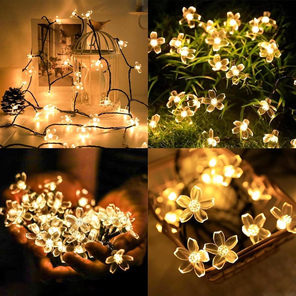 Stylish Solar String Lights Hours of Lithium Battery Illumination Garden 50 LED Cherry Blossom 8 IP65 Automatically Turns On At Suitable for New
